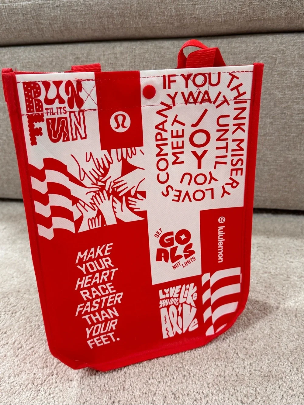 lululemon athletica Red and White Tote Bag